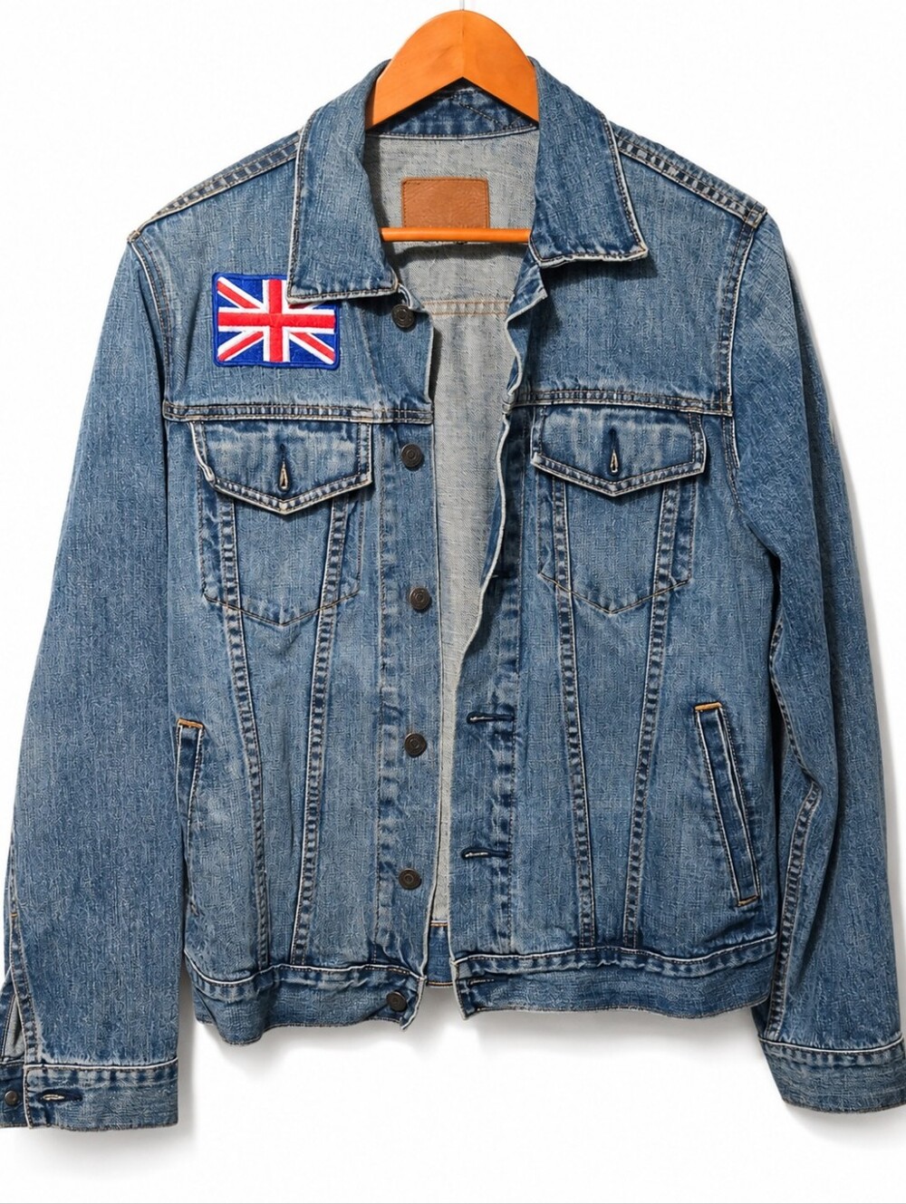 Vintage 2003 GAP Men's Denim Jean Jacket Union Jack Y2K Distressed